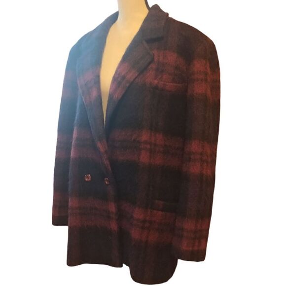 Henry White Dublin Ireland  purple/blue plaid wool and mohair coat size 16 - Picture 6 of 12